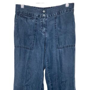 J. Jill Petite Size P6 Blue Pants Elastic Waist 100% Tinsel Lyocell Straight Leg